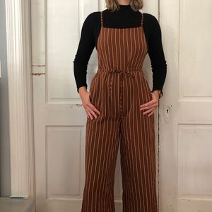 urban outfitters brown and white striped jumpsuit